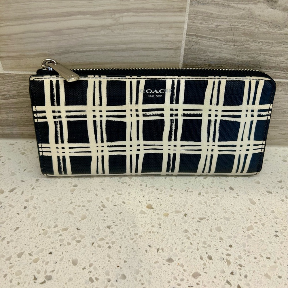 Coach Black and White Plaid Wallet